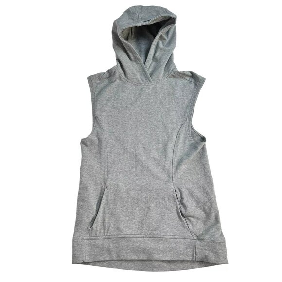 Lululemon Tops - Lululemon Womens Light Gray Pocket Sleeveless Running Pullover Hoodie Size 4